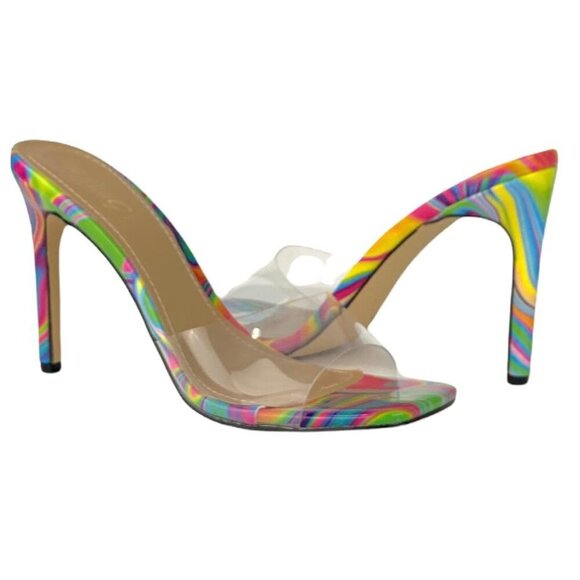 Rouge Helium Women's High Heel Square Slip On Sandals Clear Multicolor Size 9 - Picture 4 of 6